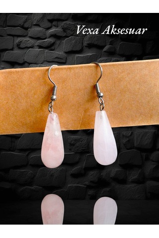 Pembe Kuvars Taşlı Damla Küpe Doğal Taş & Romantik Stil Vexa Aksesuar Pembe