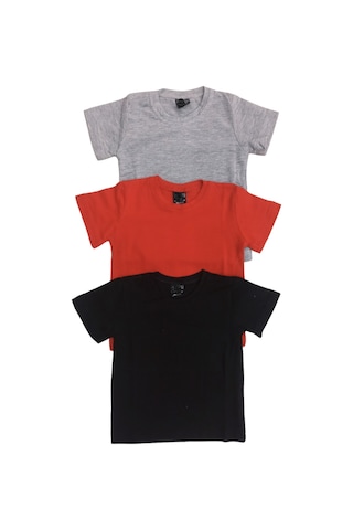 Özdemirli Bebe Basic Düz Bisiklet Yaka Kısa Kollu Likralı Badi Sweat T-shirt 3 Lü Paket Gri-kırmızı-siyah Gri-kırmızı-siyah