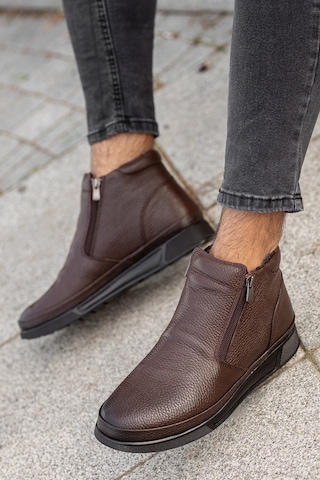 Garantili D472 Su Ve Soğuk Geçirmez Kürklü Ortopedik Hakiki Deri Erkek Bot Kahverengi