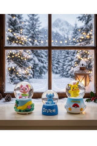 Müzikli Işıklı Püskürtmeli-12cm-8cm Pembe Ve Sarı Renk, Işıklı 9 Cm X 6 Cm Mavi Renk 3 Lü Kar Küresi 0