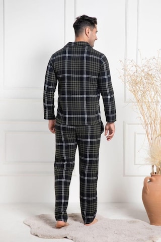 Mecit Pijama Mecit 2950 Erkek Yeşil Ekoseli Büyük Beden Kışlık Pijama Takımı Yeşil