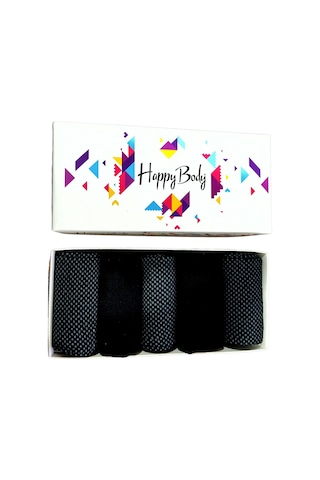 Happy Body (Art...: 13371-2) Erkek Penye Pamuklu 5 Çift Kutulu Siyah - Siyah