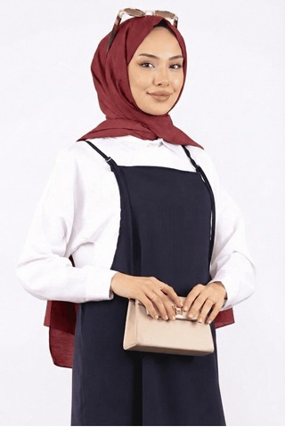 Unika Boutique Tesettür Askılı Jile Elbise Dokuma Lacivert