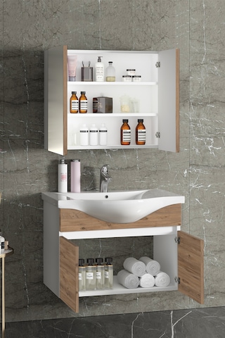 Yıldız 80 Cm Beyaz-atlantik Mdf Lavabolu Asma Banyo Dolabı Takımı Beyaz - Atlantik Çam