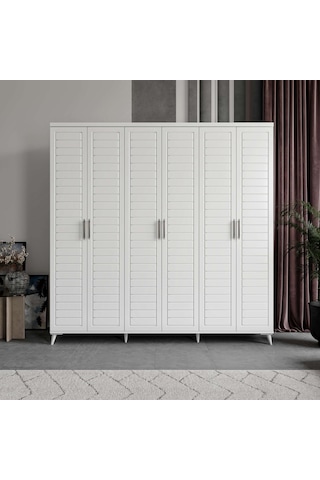 Rodos 6 Kapaklı Komple Mdf Beyaz Gardırop