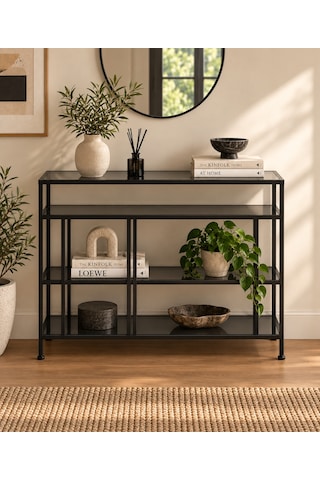 Teknor Siyah Çerçeveli Füme Camlı Modern Salon Konsolu Dresuar