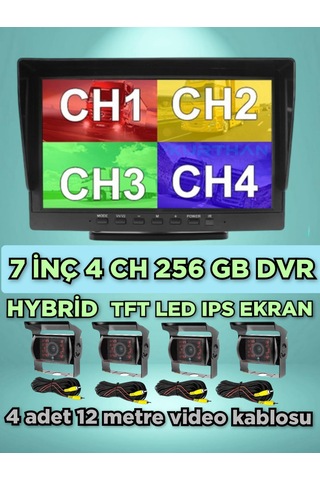 7 İnç Dvr Ekran 4 Adet Metal Kasa Ledli Kamera Seti 12 24 Volt
