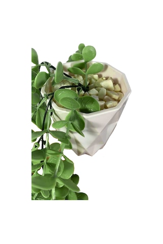 Yapay Çiçek Elmas Beyaz Saksıda Yeşil Okaliptus Sarkıtı Çok Renkli