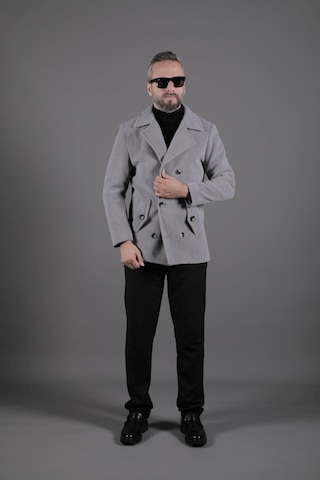 Ohepmoda Desenli Kruvaze Erkek Kaşe Kaban Koyu Gri