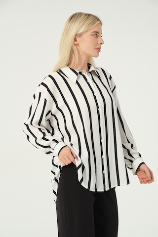 Basic Oversize Çizgili Gömlek Siyah Beyaz Siyah - Beyaz