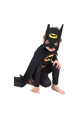 Sedirli Batman Çocuk Kostümü Maskeli - Pelerinli Maskeli Kostüm Çok Renkli