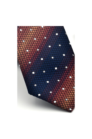 Gaffy Kahverengi Verev Desenli Lacivert Dokuma Kumaş Mendilli Slim Fit Kravat // Sdk-2505-2 Lacivert
