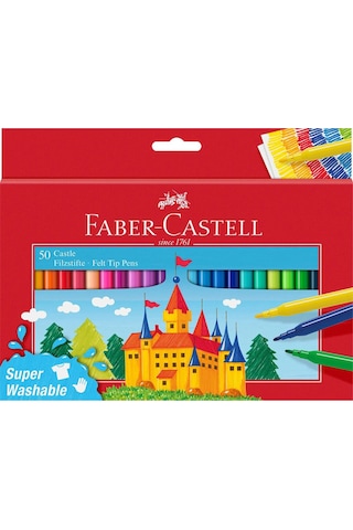 Faber-Castell Süper Yıkanabilir Keçeli Kalem 50'li,Canlı ve Kalıcı Renkler,Kolay Temizlenebilir,Ergonomik Tasarım