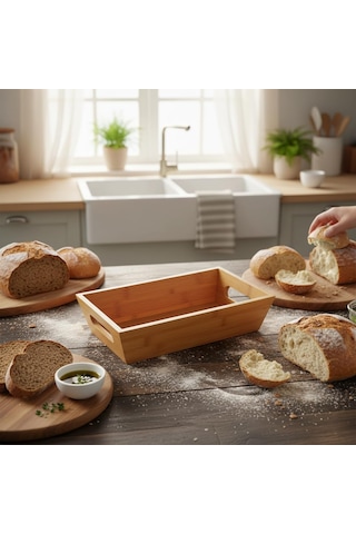 Lexroo Bambu Ekmek Sepeti Ve Sunumluk Doğal Ahşap Modern Meyve, Sebze Ve Servis Sepeti Çok Renkli