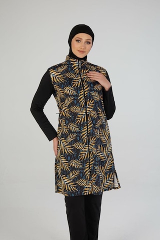 Estiva 25942 Lacivert Fermuarlı Geometrik Desenli Tam Boy Tesettür Mayo