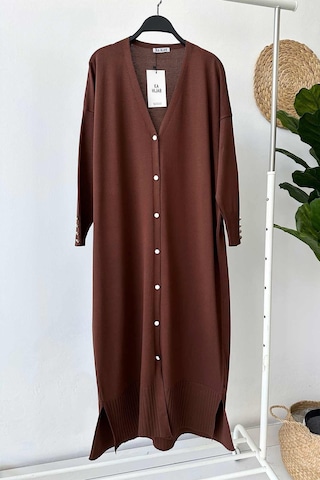 Kahijab Maxi Boy Düğmeli Merserize Hırka - Kahverengi