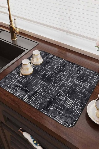 Gri Etnik Microfiber Bulaşık Kurutma Kurulama Matı Mm013n11