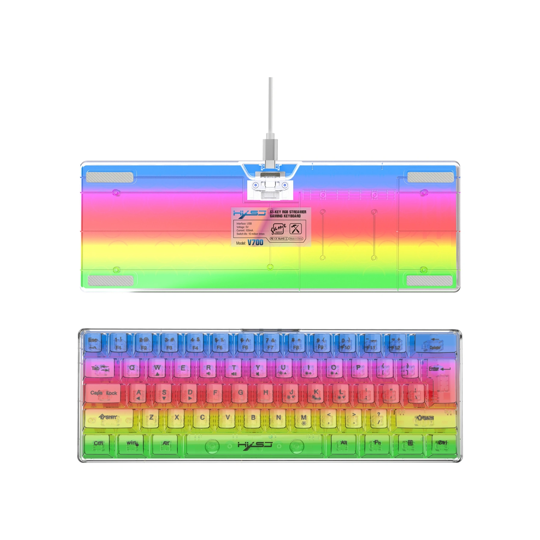 Sones Hxsj V700t 61 Tuşlu Kablolu Membran Rgb Arkadan Aydınlatmalı Mekanik Klavye