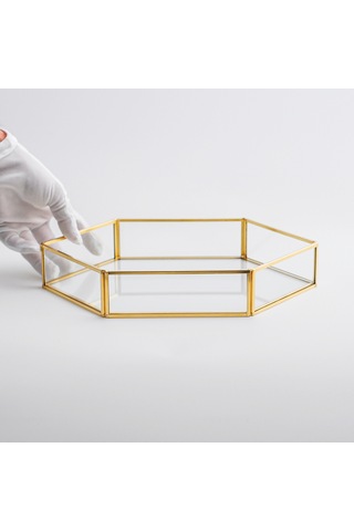 Cam Tepsi Altıgen Pirinç & Gold 30x20x5cm