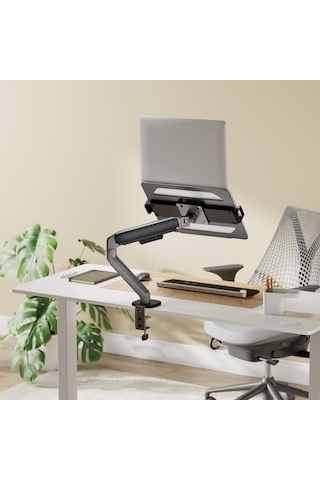 Lynx Series Gazlı Pistonlu Monitör Kolu 10 Kg Grey + Laptop Tutucu Set Siyah 10-17.3"