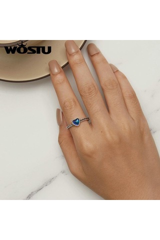 Wostu 925 Ayar Gümüş Duygu Taş Renk Değişimi Kalp Ayarlanabilir Yüzük Platin Kaplama Kadınlar İçin Parti Güzel Takı