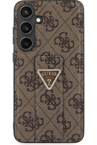 Galaxy S24 Plus Uyumlu Kılıf Guess Lisanslı 4g Desenli Üçgen Logolu Standlı Deri Kapak Siyah