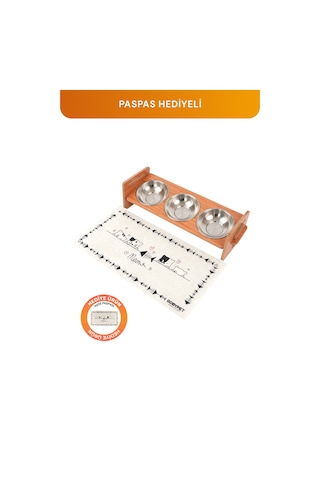 Ahşap Üç Gözlü Ayarlanabilir Kedi-köpek Mama Ve Su Kabı