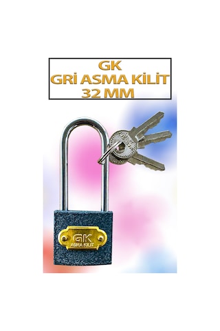 Uzun Tip Gri Asma Kilit 32 Mm 3 Anahtarlı
