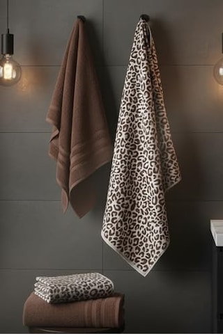 Tr 4 Parça Lüks Banyo Havlu Seti Leopar Desenli 2 Adet 70x140cm 2 Adet 50x90cm Kahve Kombin, 4lu-leopar-kahvekombın Diğer