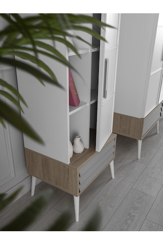 Asil Kapaklı Çekmeceli Kitaplık 55x45x172cm Beyaz