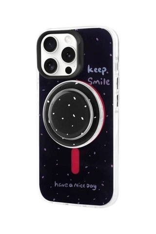 Apple Uyumlu iPhone 15 Pro Max Kılıf M-safe Şarj Özellikli Tak-çıkar Pop Soketli Zore Tiktok Kapak Siyah