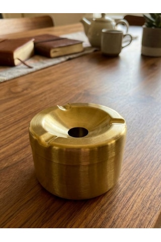 Mucit Home Gold Kapaklı Kokusuz Paslanmaz Metal Küllük Modern Ve Şık Tasarım