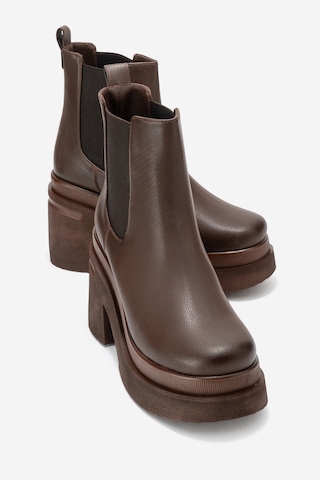 Luvishoes Luvi Shoes Emma Kahverengi Cilt Kadın Platform Topuklu Bot Kahverengi Deri