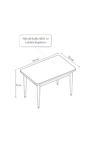 Lois Serisi Siyah Mermer Desen 72x112 Mdf Ahşap Ayaklı Kaliteli Sabit Yemek Masası