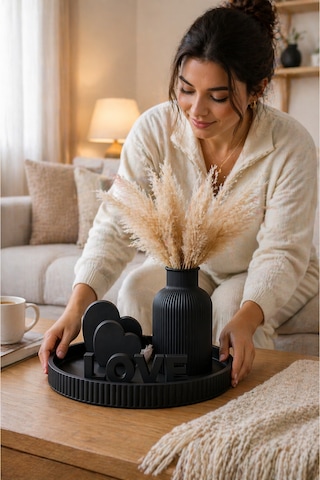 Dekoratif Salon Sehpa Seti Pampas Vazolu Love Obje Modern Ev Dekorasyonu Siyah Dekoratif Salon Sehpa Seti Pampas Vazolu Love Obje Modern Ev Dekorasyonu Siyah