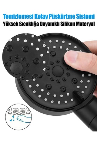5 Fonksiyonlu Su Tasarruflu Duş Başlığı+ Siyah Mafsal+ 150 Cm Siy Siyah