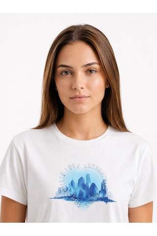 LOFT Boxy Fit Kadın Tshirt K.kol Off White Blue