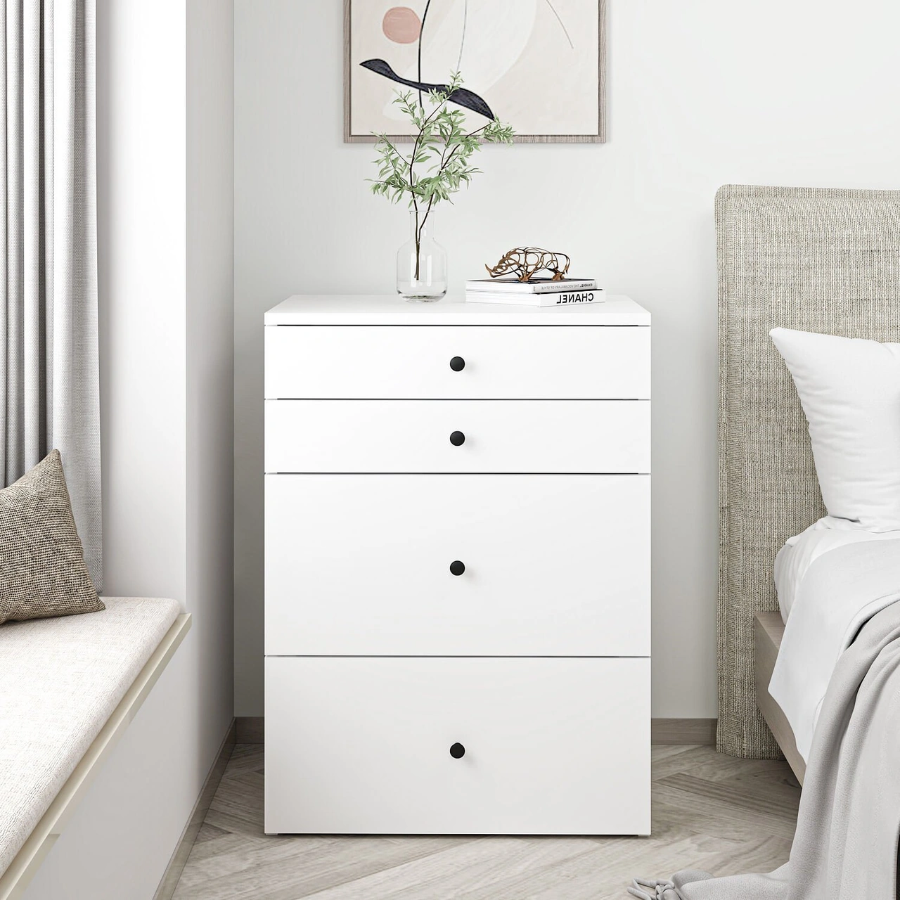 Luna Gizli Puflu Led Aynalı Makyaj Masası - Beyaz Beyaz