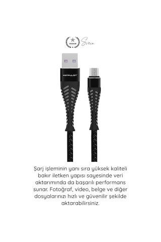 Şarjkablo Süper Hızlı Destekleyici S61 Micro Usb Kablo 1.2m 2.1a Hızlı Şarj Veri Aktarım Naylon Örg Siyah