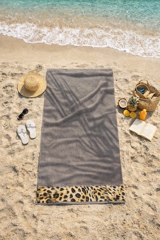 Leopar Plaj Havlusu %100 Pamuk Sertifikalı Deniz & Havuz Havlu Kahverengi 70x140cm Koyu Kahve