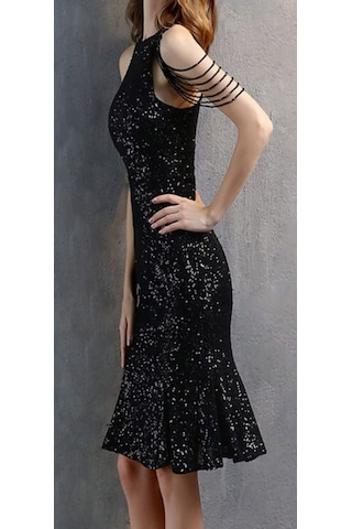 Hanife Glam Couture Hanife Glam Boncuk Detaylı Pulpayet Abiye Elbise Siyah