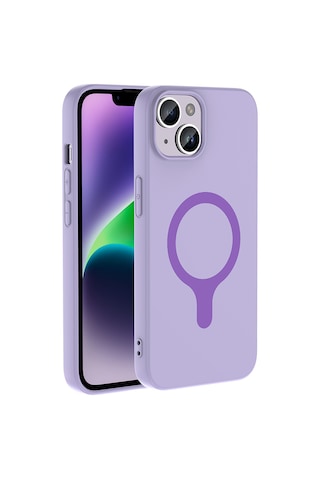 iPhone Uyumlu 14 Kılıf M-safe Şarj Özellikli Frm Aris Silikon Kapak - Lila Çok Renkli
