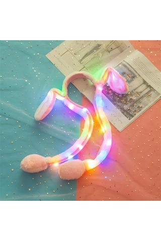 Hareketli Işıklı Tavşan Kulak Taç-pembe Pembe