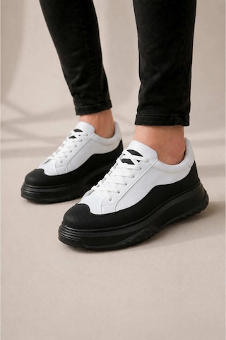 DMR Elegance Jy507 Dara Bağcıklı Cilt Erkek Günlük Sneaker Ayakkabı Cst Beyaz/siyah