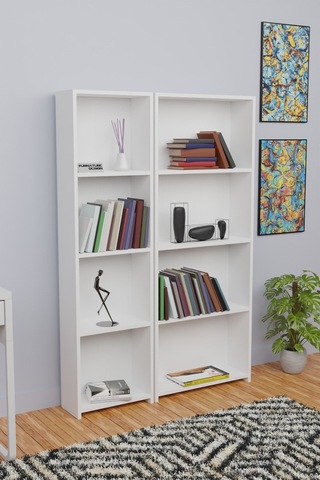 5 Raflı Kitaplık Seti Arkalıklı 1 Dar 1 Geniş Raf - Beyaz