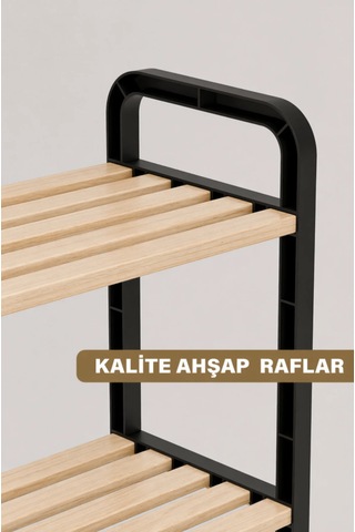 Fifty Mega 4 Katlı Ahşap Ayakkabılık 40 Cm Ahşap Çubuklu 4 Bölmeli Lüks Raf Ünitesi Düzenleyici