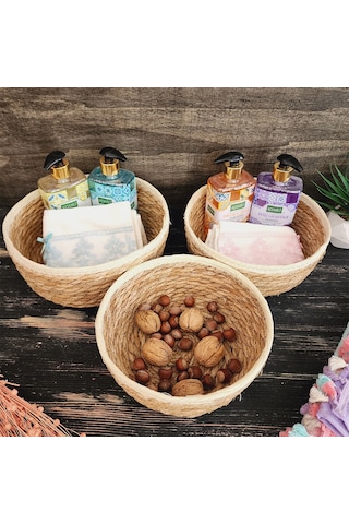 Nergis Hasır 3 Lü Sepet Saklama Kutusu Sepet Takımı Krem