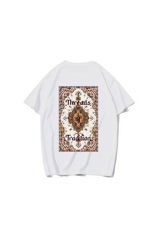 Brz Collectıon Brz Collection Unisex Oversize Threads Of Tradition Vintage Halı Motifli T-shirt Beyaz