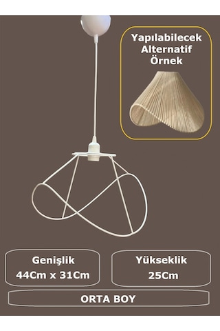 Yaprak Avize Teli , İskeleti Orta Boy 44x31 Cm Beyaz Statik Boyalı Duy Takımı Dahil Beyaz