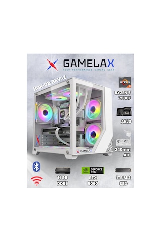 Gamelax Kor-02 Beyaz Amd Ryzen5 7500f Rtx5060 8gb 16gb Ddr5 Ram 1tb M.2 Ssd 240mm Sıvı Soğutma Wi-fi